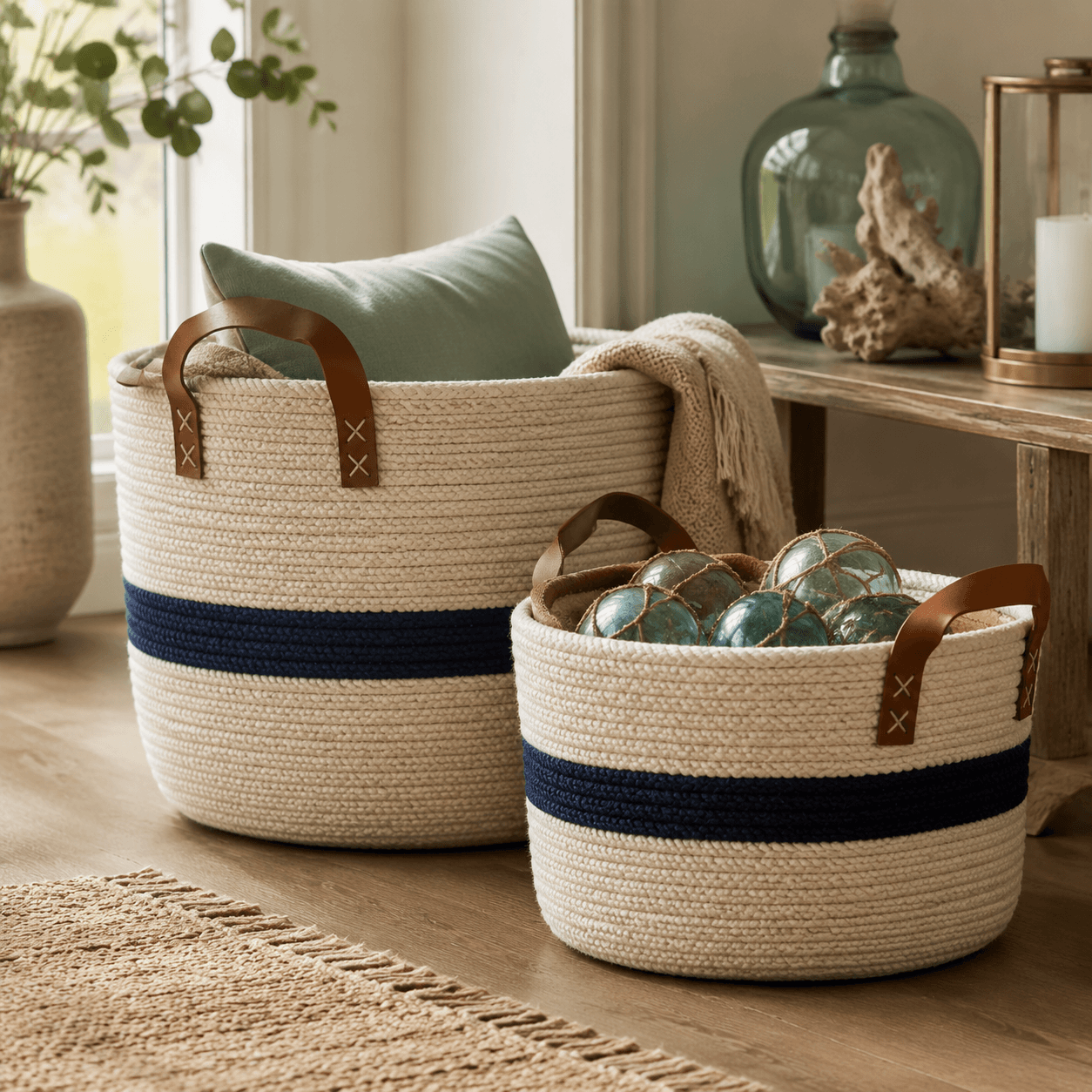 Beach Rope Storage Basket Pair