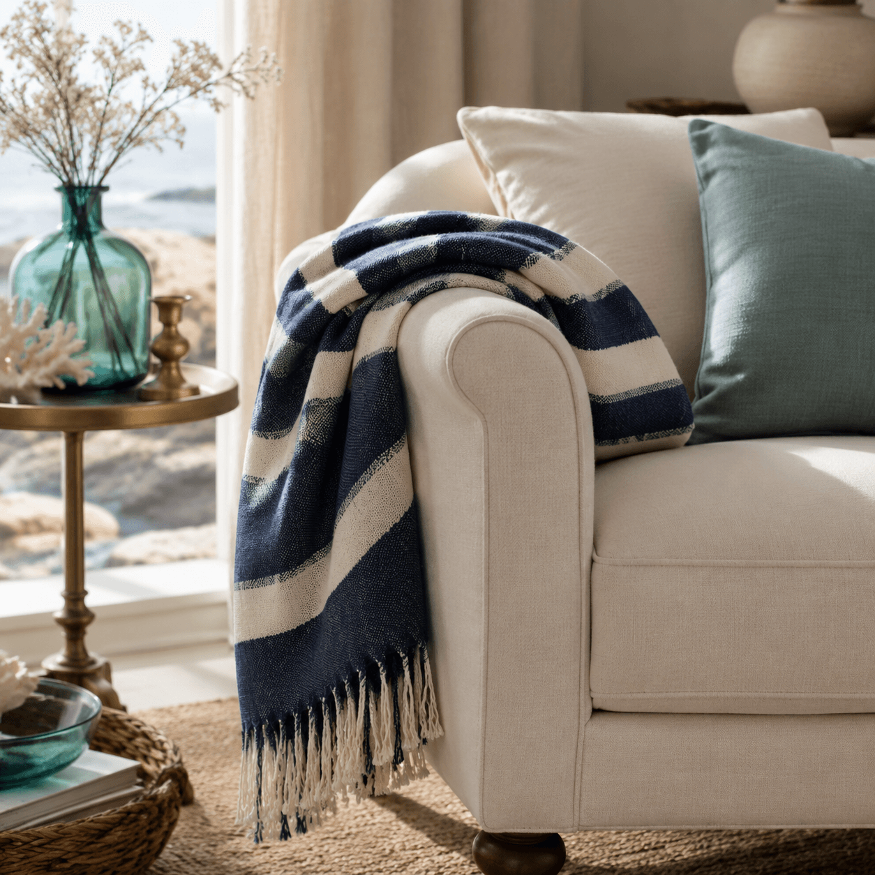 Marine Striped Throw Blanket
